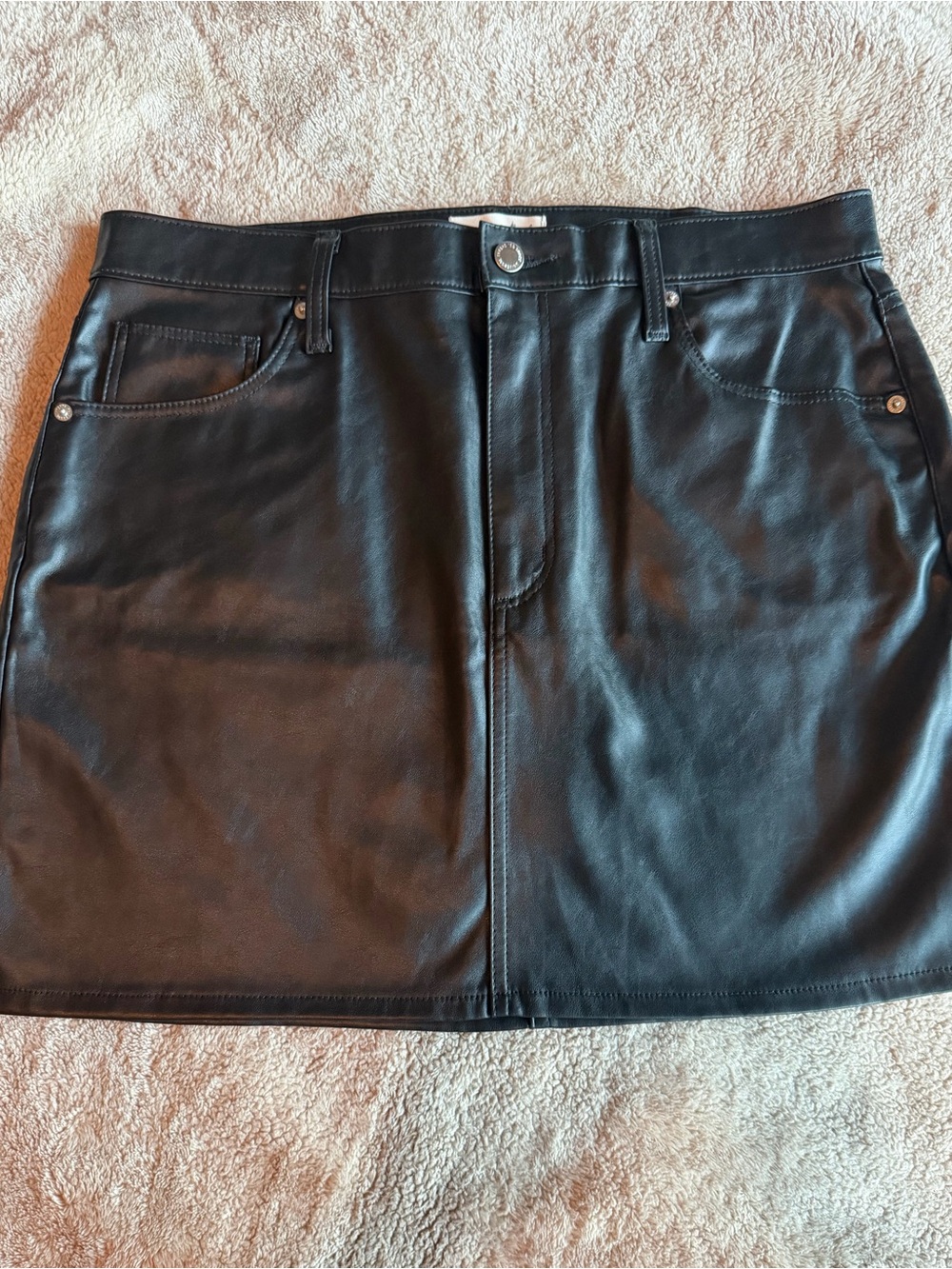 Universal Thread Black Faux Leather Mini Skirt with Front Seam Detail